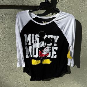 Disney Womens Juniors Mickey T Shirt L/G 11/13 22L18P2P Raglan 3/4 Sleeve Black